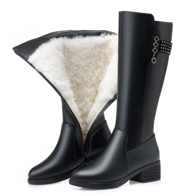 AIYUQI Winter Boots Female Genuine Leather 2024 New Wool Warm High Boots Women Large Size Non-slip Rhinestone Women's Boots