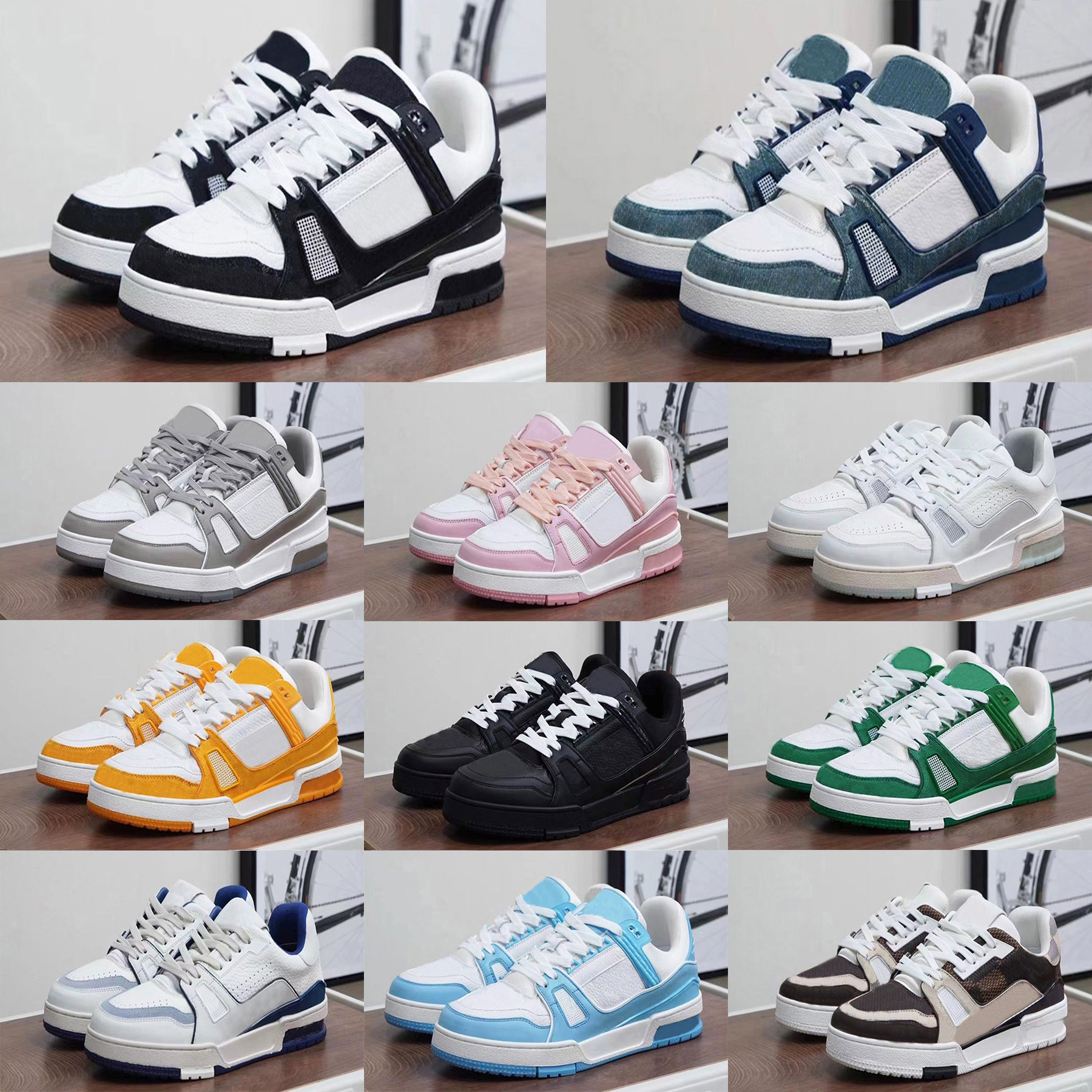 Designer shoes Embossed Shoes sneaker trainer Casual shoes denim canvas leather white green redblue letter fashion platform mens womens low trainers Size 36-45