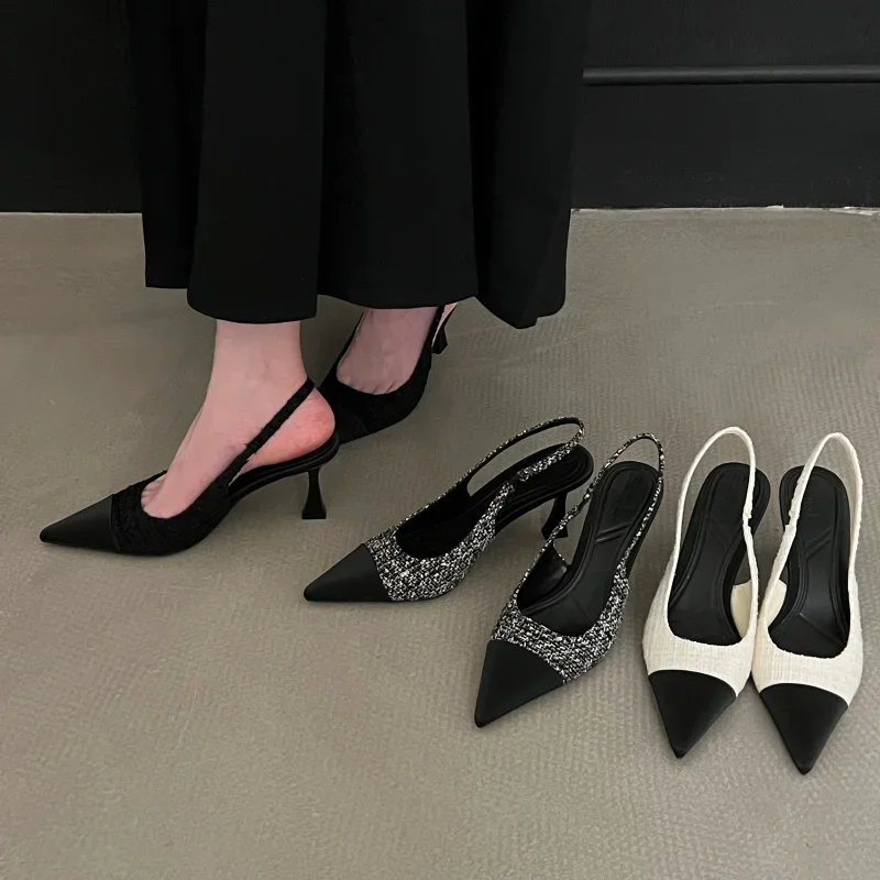 Women Summer Shoes New Low Heels Slingbacks Shoes for Women Fashion Pointed Slender Heel Pumps Shoes Back Empty Toe Sandals