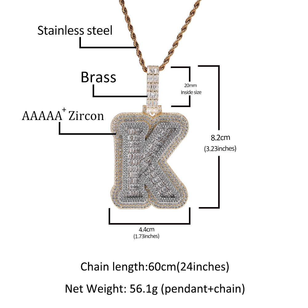 Custom Large A-Z 1 Letter Pendant Necklaces Full TopBling T Zircon Women Men Jewelry