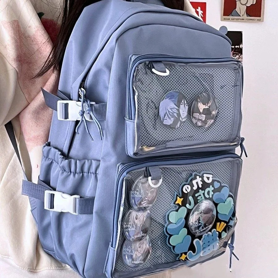Y2K Japanese high school girl backpack transparent pocket Itabag for doll pin display board laptop Mochilas Ita bag 240903