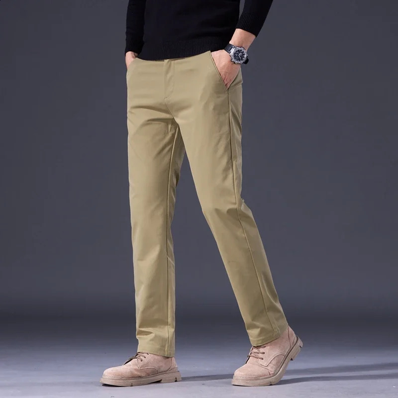 Mens Straight Casual Pants Fashion Cargo Classic Simple Solid Color Trousers Male Clothing Black Gray Khaki Blue 240902