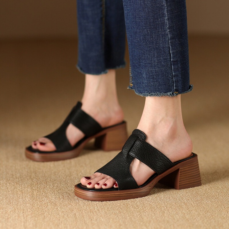 Women's 2024 New Spring/Summer Women Sandals Square Head Thick Sole Waterproof Platform High Heel Open Toe Slippers 4c0b