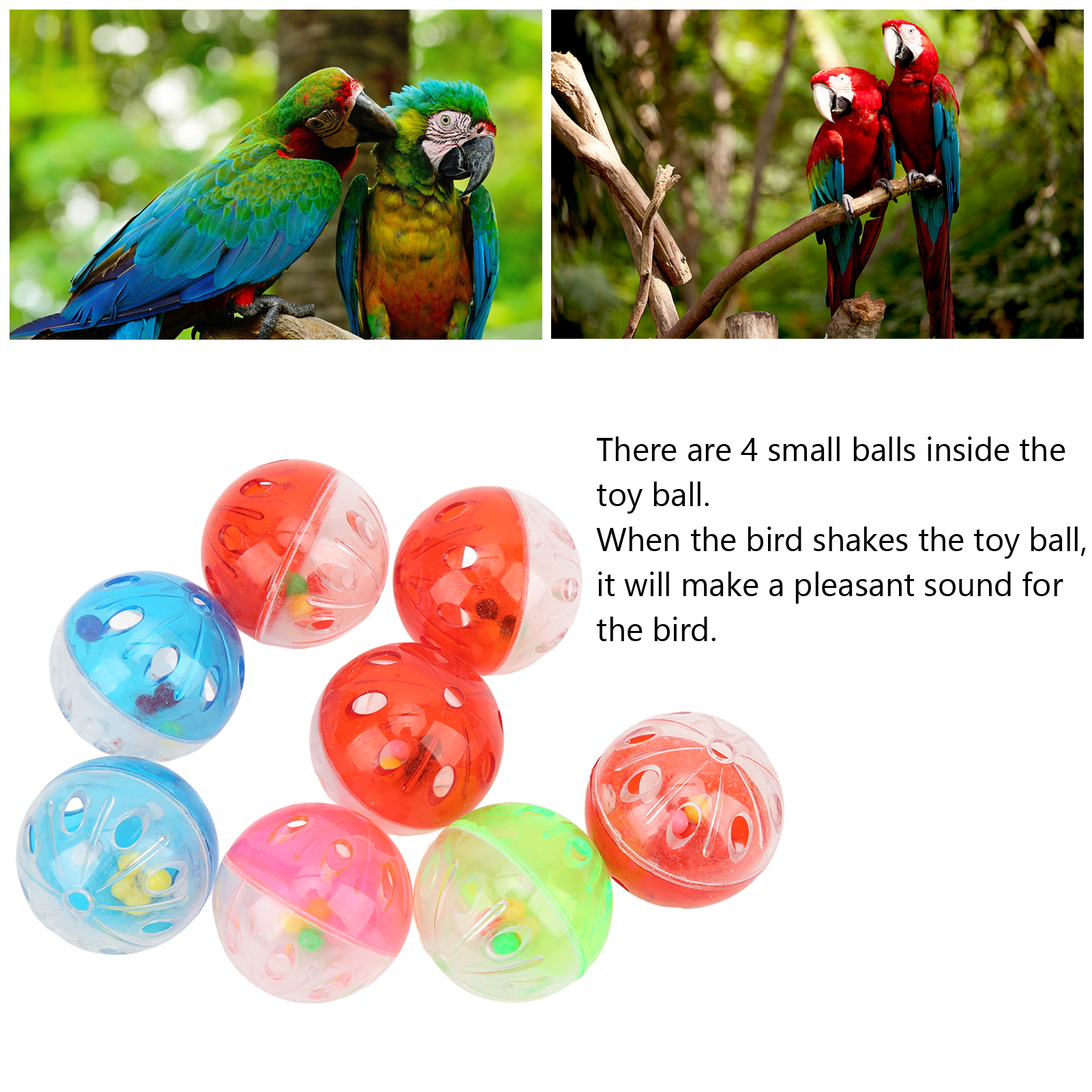 Colorful Plastic Bird Jingle Balls, Bird Toys, Cage Accessories, Chewing Training, Biting, 10Pcs