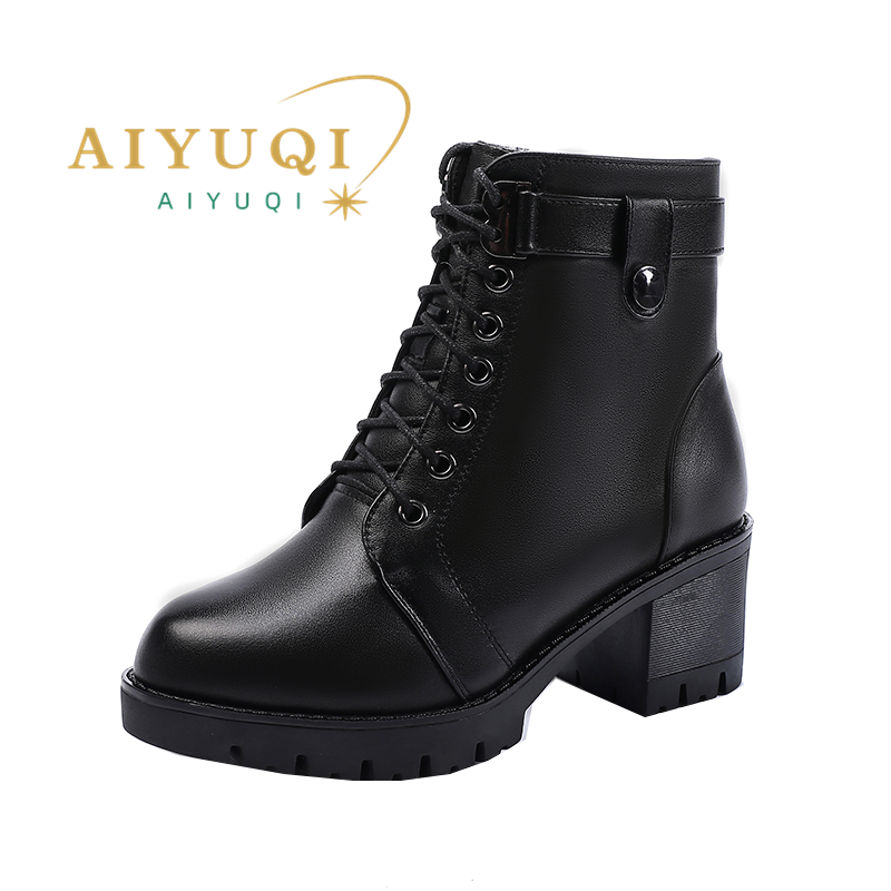 AIYUQI Women Winter Shoes 2024 New Genuine Leather Women Booties Wool Non-slip British Style Ankle Boots Women