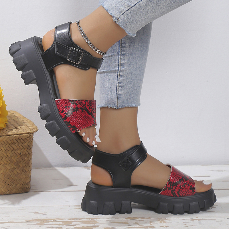 2025 new Goth Punk Snake Prints Platform Sandals Women Summer Buckle Strap Wedge Heel Sandles Woman Thick Bottom Non-Slip Roman Sandalias