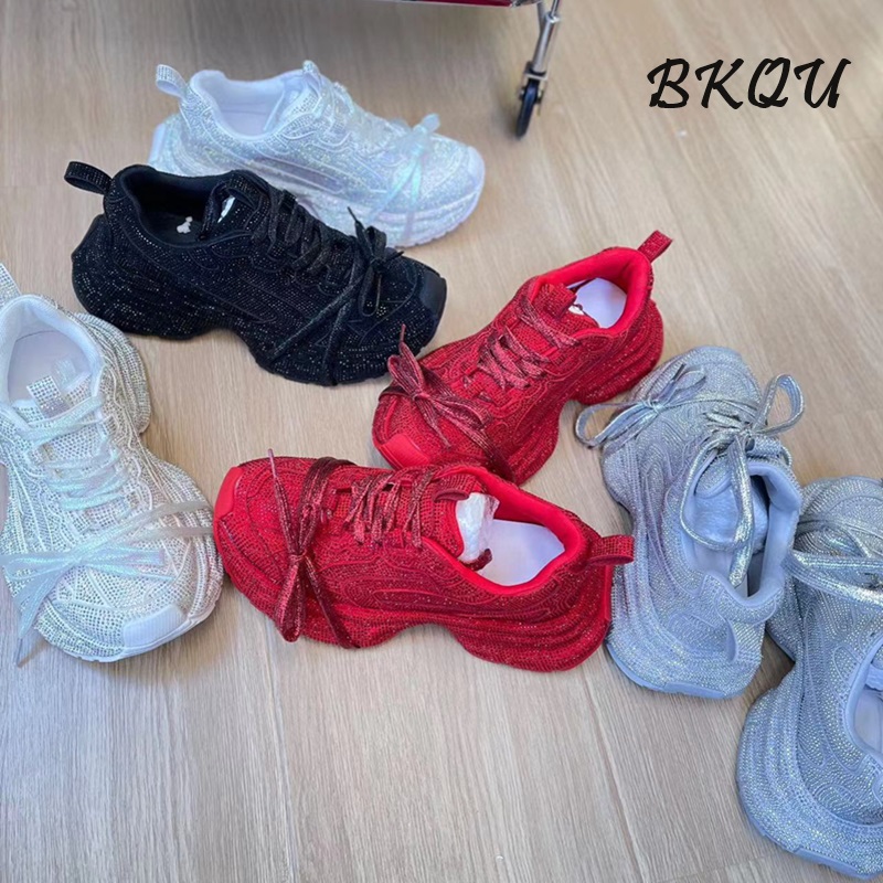 female vulcanized full of star water diamond thick bottom fried street Daddy 2024 spring new ins tide cake casual shoes