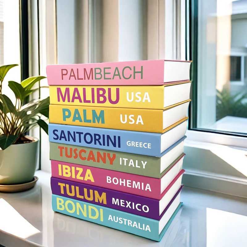 Travel Series Fake Book Ornament Decorative Coffee Table Books Cute Home Decor Storage Box Shooting Props Palm Capri Ibiza Miami M240903