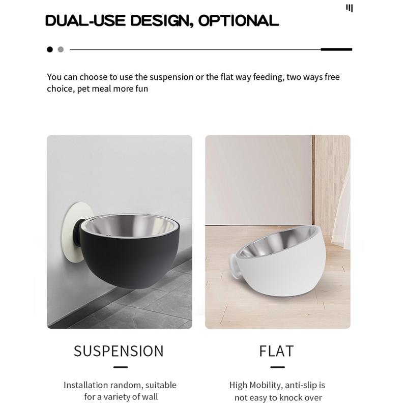 Wall Mounted Cat Food Bowl Stainless Steel Anti-Spill Magnetic Dog Food Bowl Removable Wall Mounted Elevated Puppy Food Bowl