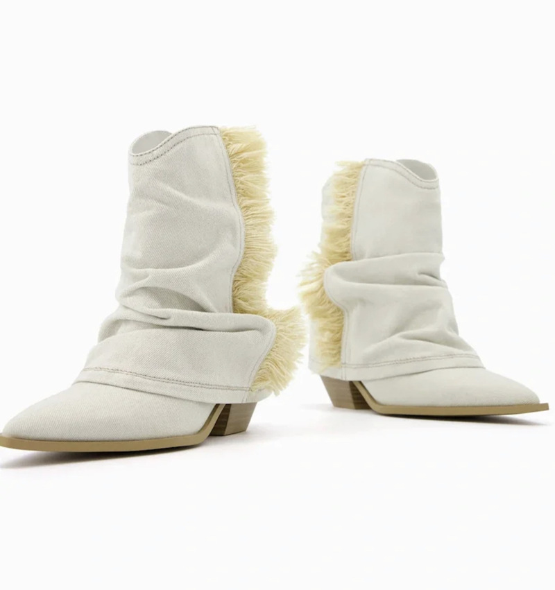 Tassels Fashion Denim Fringe Mid-Calf Western Cowboy For Women 2023 Vintage Retro Point Toe Cowgirl Boots Shoes 0ca7