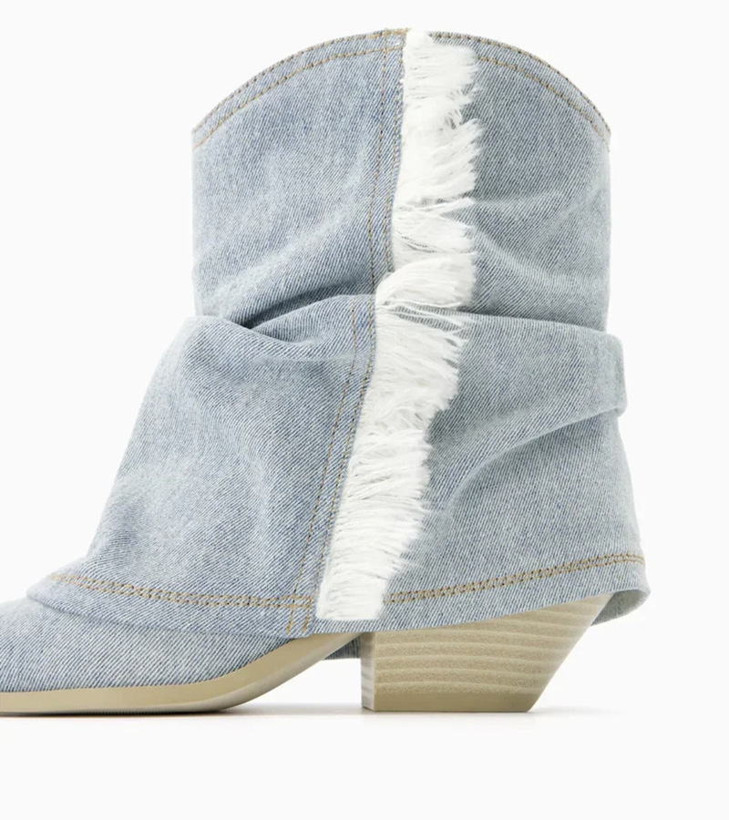 Tassels Fashion Denim Fringe Mid-Calf Western Cowboy For Women 2023 Vintage Retro Point Toe Cowgirl Boots Shoes 0ca7