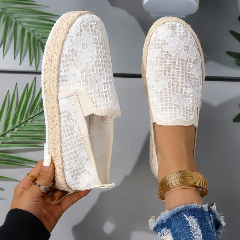 2025 new Flax Oriental retro breathable Loafers Faux pearls detail espadrille flats Simple mesh canvas women shoes 7c52 1ab6
