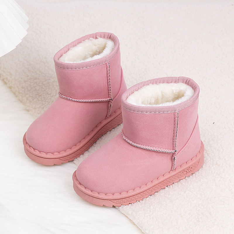 Kids 2024 winter new style baby shoes plus veet thickened childrens snow warm non-slip boys and girls cotton boots