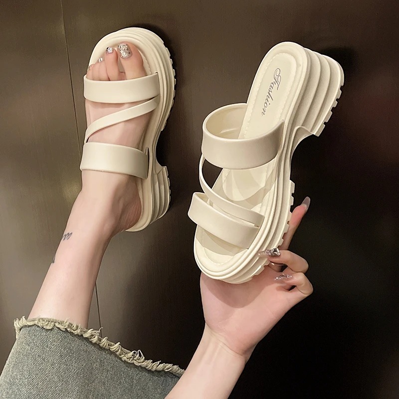 Platform Sandals Women's - Comfortable Hot Summer Beach Shoes, Flat Fashion Slippers - Shoes,