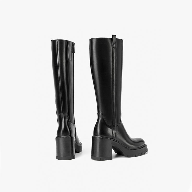 Black Beautoday Knee-high Boots Women Genuine Cow Leather Short Plush Solid Color 2023 Winter Warm Ladies Shoes Handmade 01325 5d19