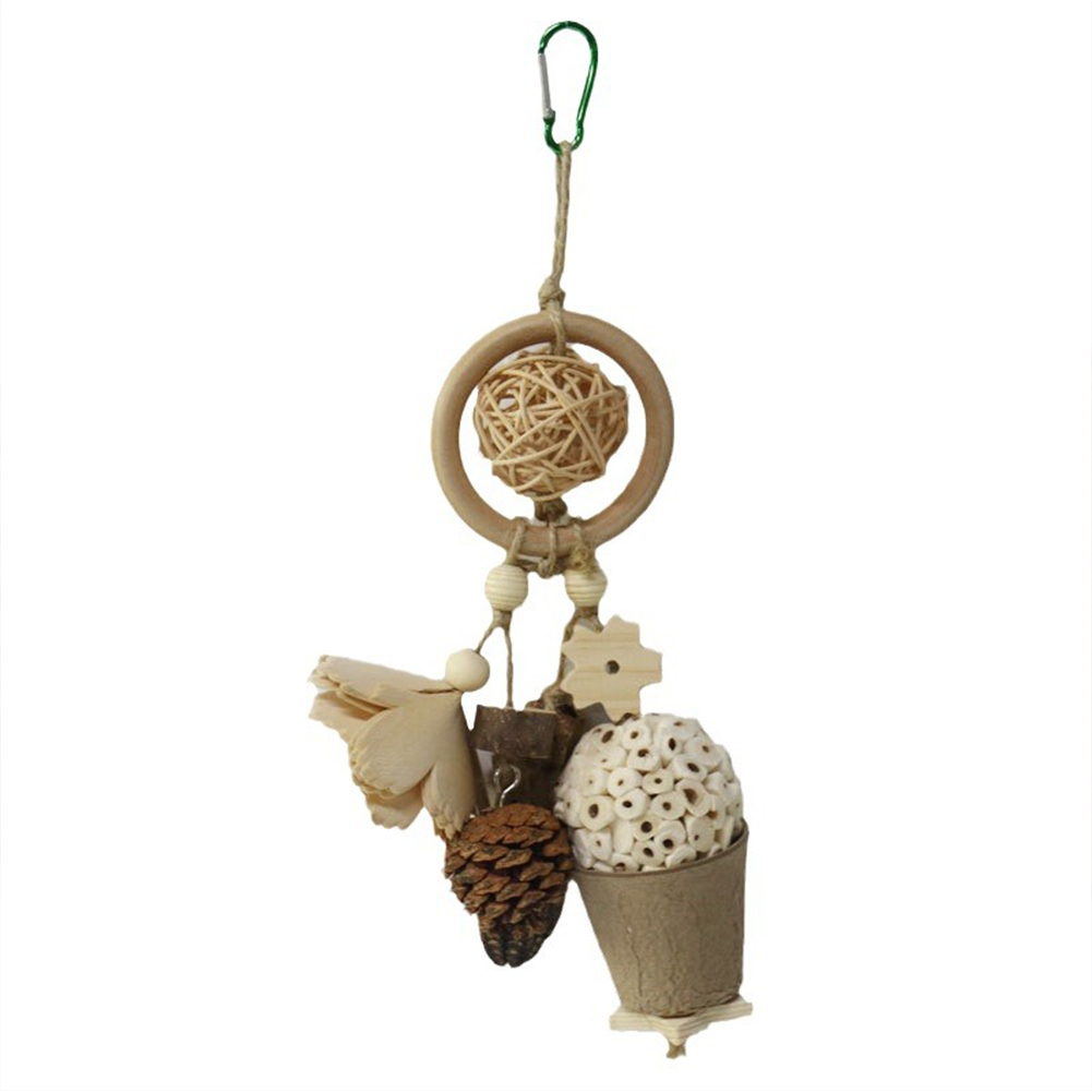 Parrot Toy Bird Chewing Toys Natural Wood Block Rattan Ball Pinecone Bird Bite Toy Hanging Bird Cage Toys For Macaws Parakeets