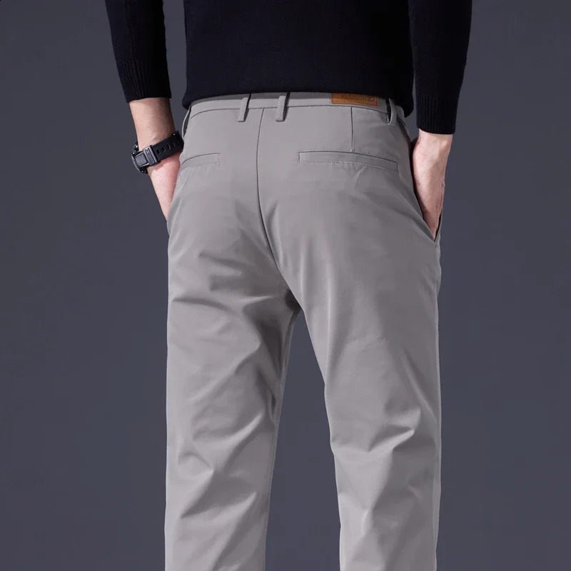 Mens Straight Casual Pants Fashion Cargo Classic Simple Solid Color Trousers Male Clothing Black Gray Khaki Blue 240902