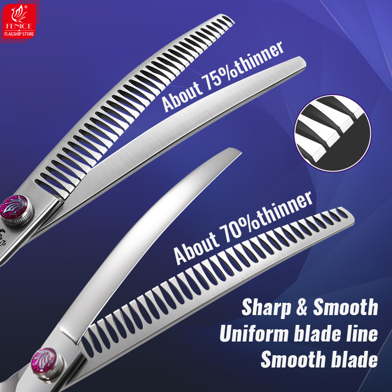 Fenice Dog Beauty Scissors 7.0/7.5/8 inch Professional Dog Grooming Scissors Straight/Curved Chunker Shears Shark Teeth JP440C