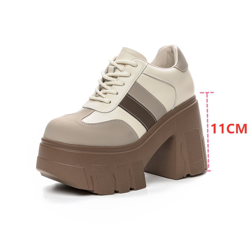 AIYUQI Women High Heels 2024 New Spring Genuine Leather Women Shoes Lace-up 11 Cm Height Color Matching Women Casual Shoes