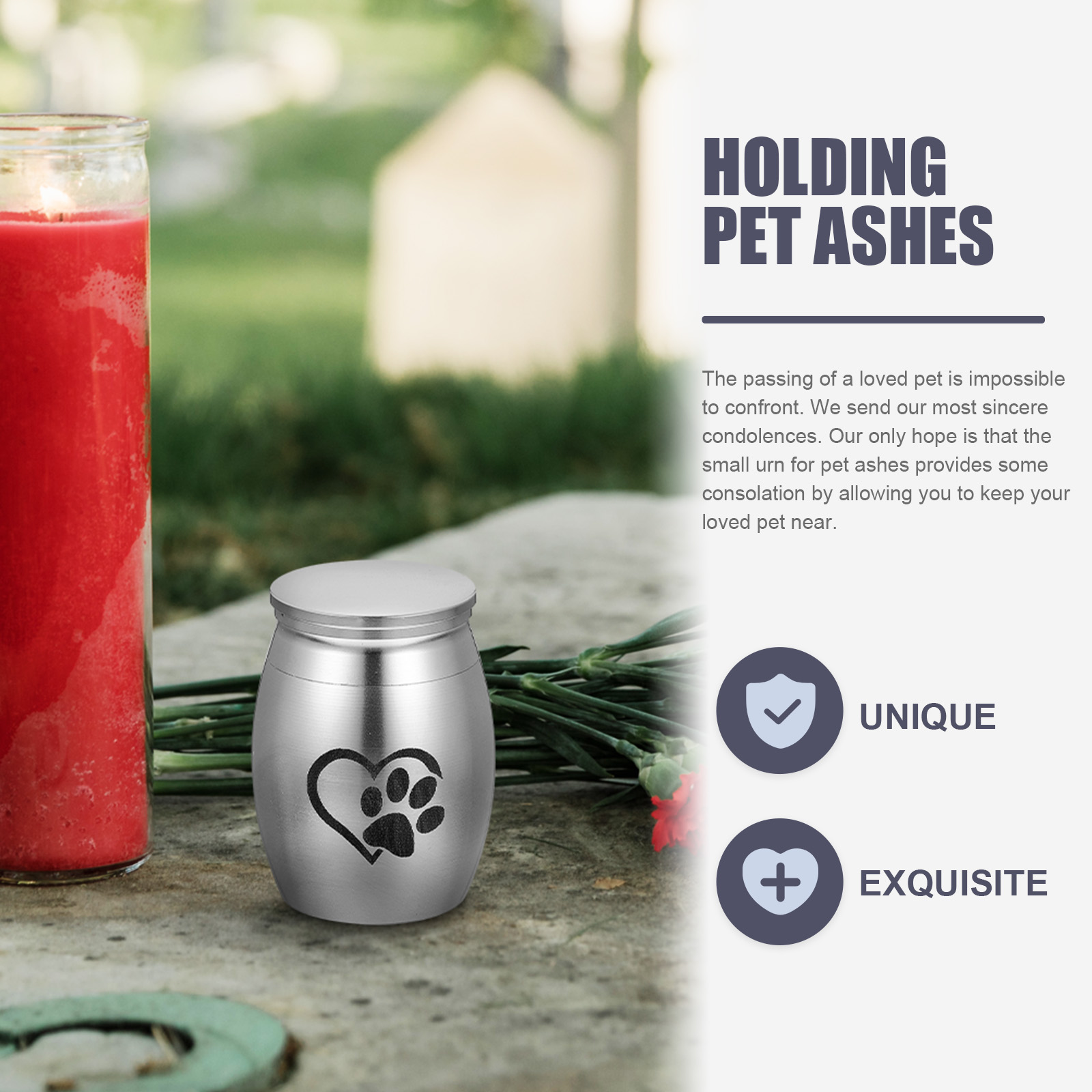 Pet Urn Remembrance Cat for Dogs Ashes Plaque Sculpture Urns Stainless Steel Memorial