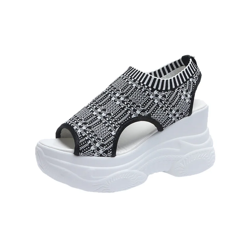 Women's Sandals 2025 Summer Wedge Heel Elastic Cloth Cover Foot Ladies Sandals Thick-soled Fashion Trifle Elevation Casual Shoes