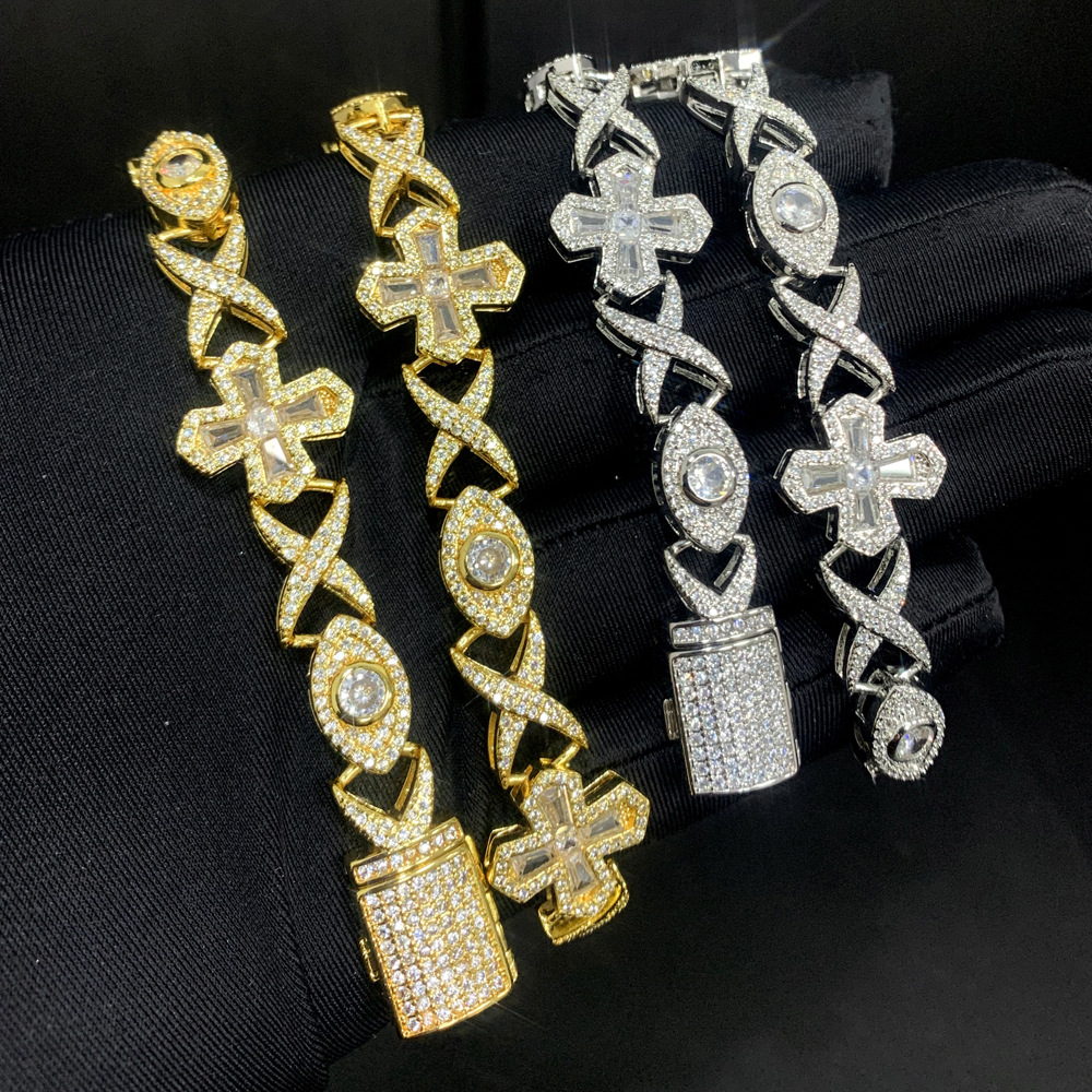 Hip Hop Cross Eye Cuban Tennis Chain Bracelet TopBling Cubic Zircon Mens Jewelry