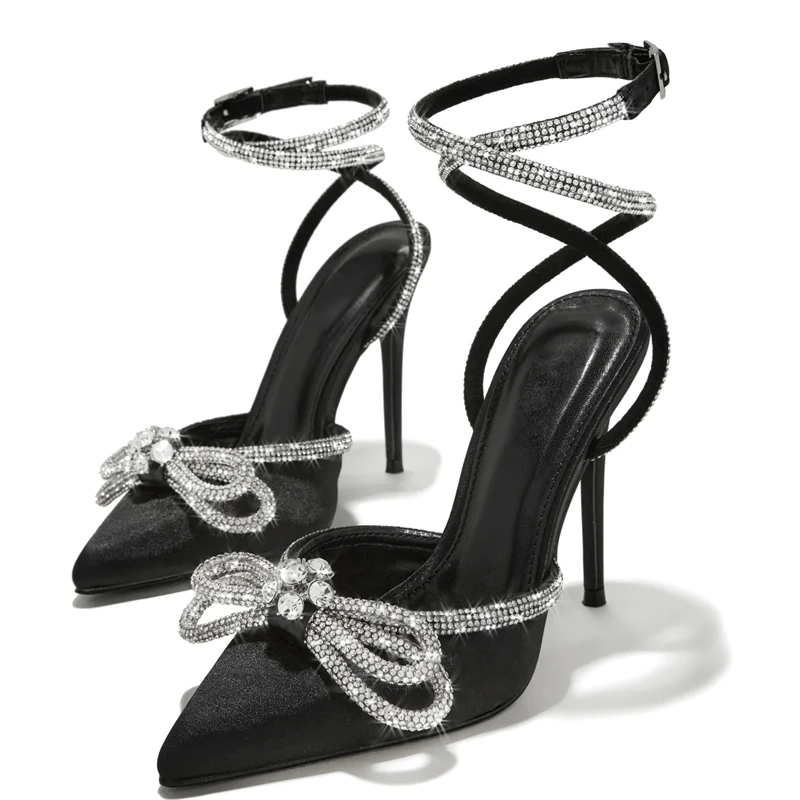 Eilyken Elegant Butterfly-knot Crystal Buckle Strap Women Pumps Street Style Thin High Heels Banquet Stripper Prom Shoes f5fb