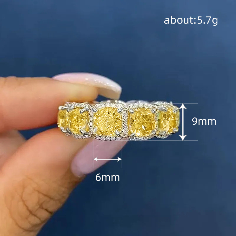 Size 6-10 Handmade Sparkling Wedding Rings Luxury Jewelry 925 Sterling Silver Fill Princess Cut Yellow Topaz CZ Diamond Gemstones Party Eternity Women