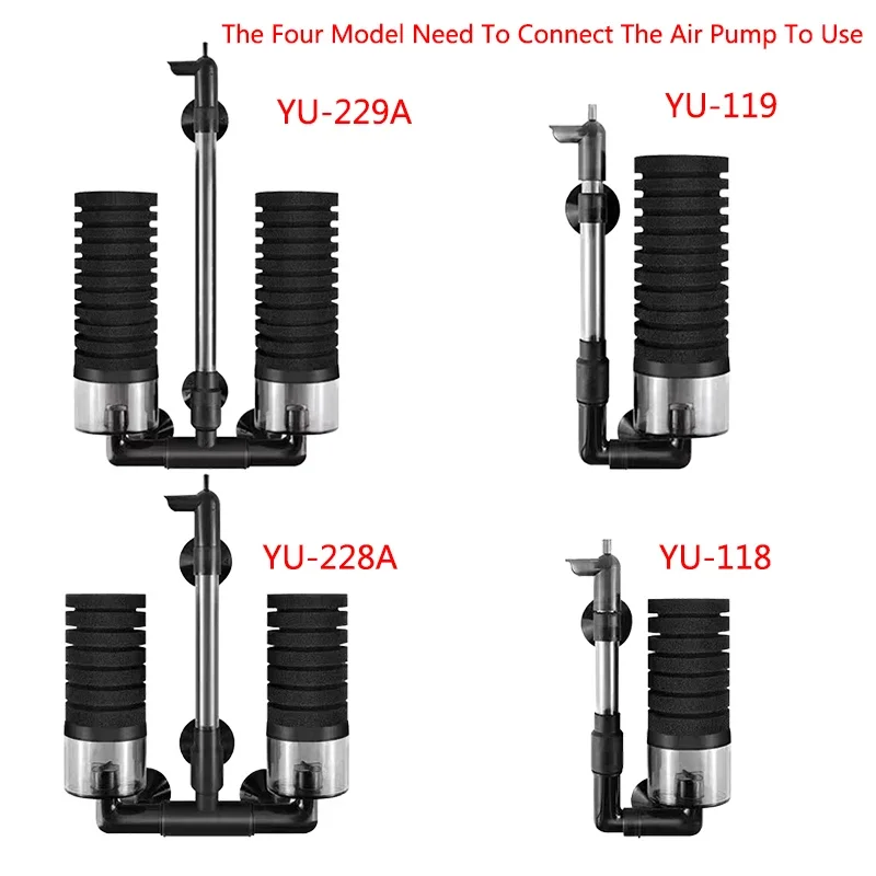 Black Aquarium Filter Suitable for Cleaning and Purifying Large Fish Tanks Air Pump Skimmer Biochemical Sponge Biological Filter