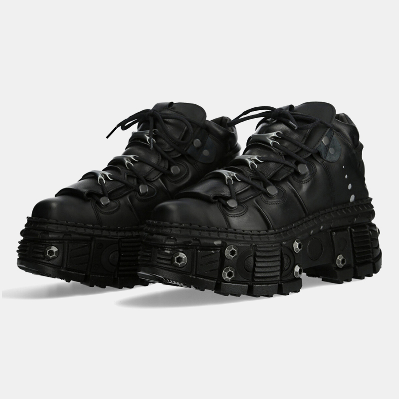 Both Rock Men Retro And 2025 New Dark Punk Leather Metal Niche Low Top Platform Shoes For Women EU36-45