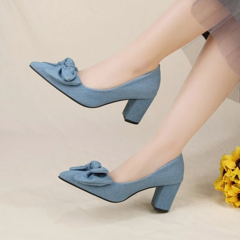 ck Square 2024 Med Heel Platform Women Pumps New Pointed Toe Fashion Ladies Wedding Woman Shoes 35-42 51df