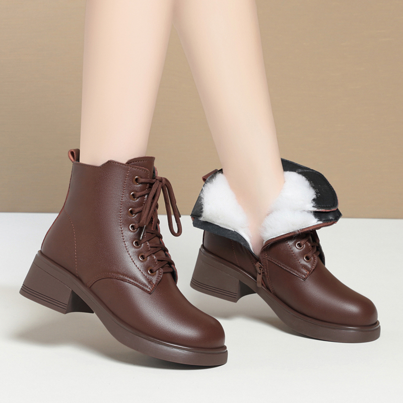 AIYUQI Women Marton Boots Winter 2024 New Genuine Leather Large Size Women Snow Boots Anti-Slip Women Motorcycle Boots