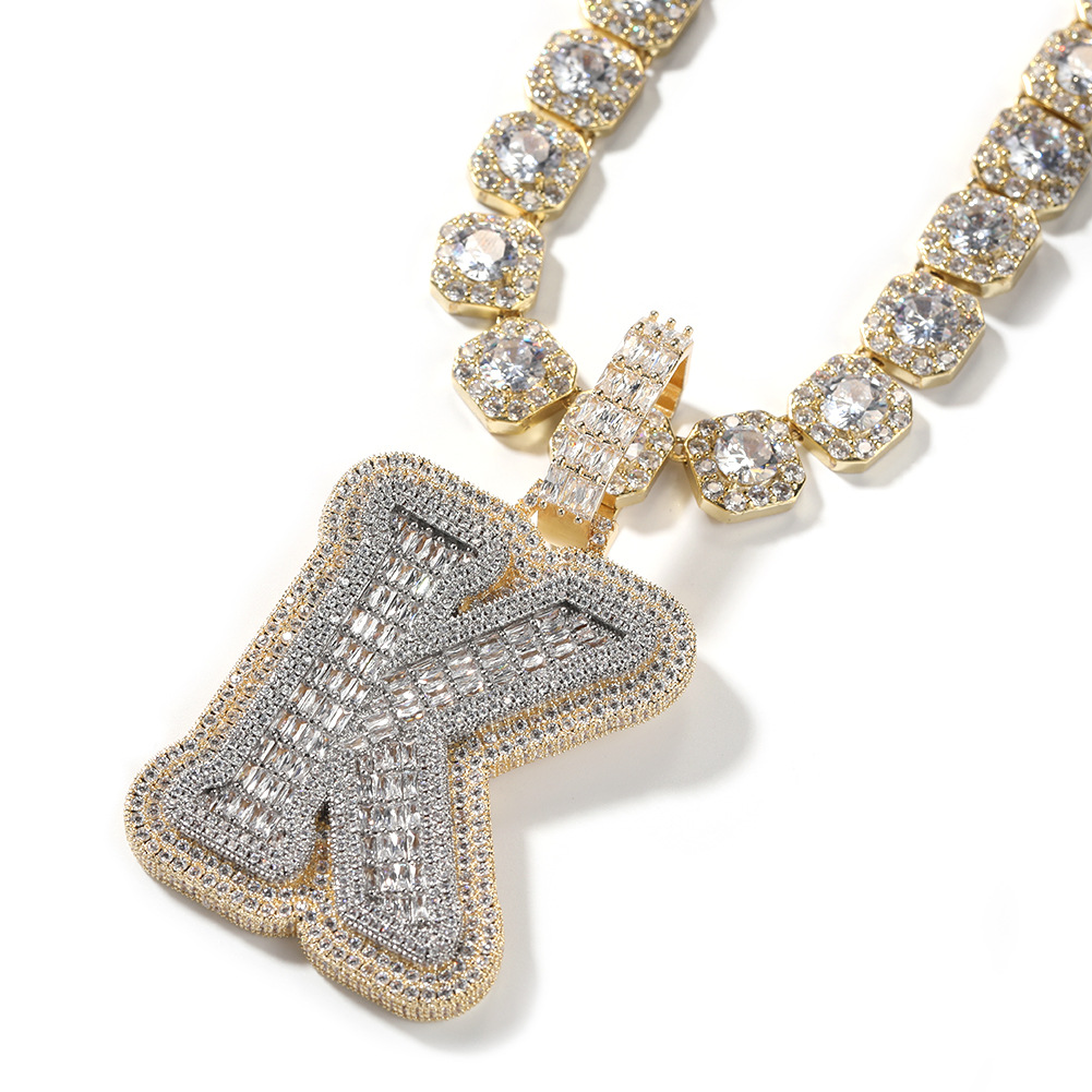 Custom Large A-Z 1 Letter Pendant Necklaces Full TopBling T Zircon Women Men Jewelry
