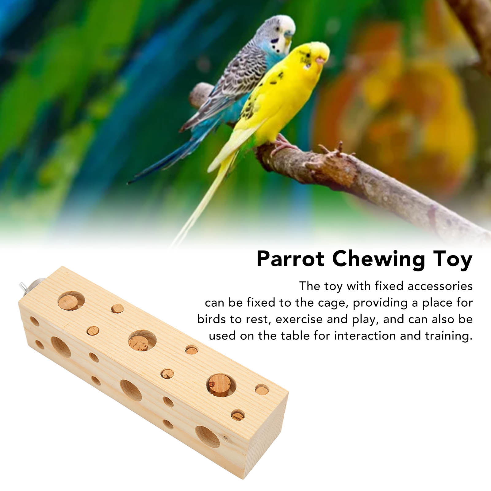 Bird Wooden Block Chewing Toys Parrot Puzzle Foraging Training Toys Shredding Biting Wood Teething Toys