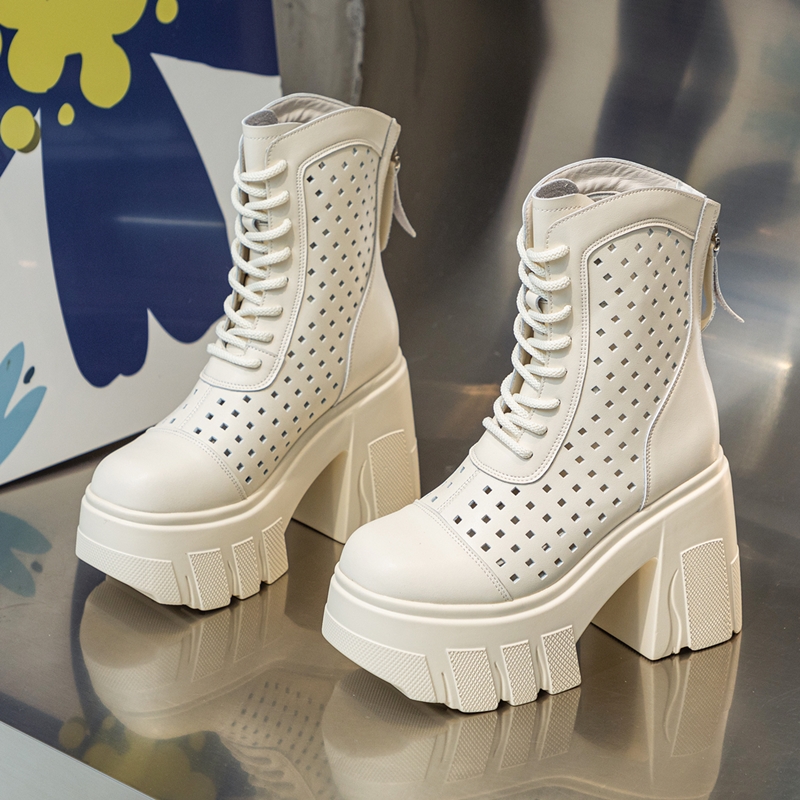 AIYUQI Women Summer Boots High Heel 2024 New Genuine Leather Mesh Boots Women 11cm Height Cool Boots women