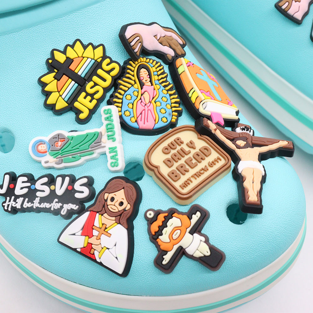 1-20PCS PVC Buckle Clog Faith Hand Jesus He'll Be There For You Garden Shoes Hole Shoes Ornament Accessory Decorations for Bands