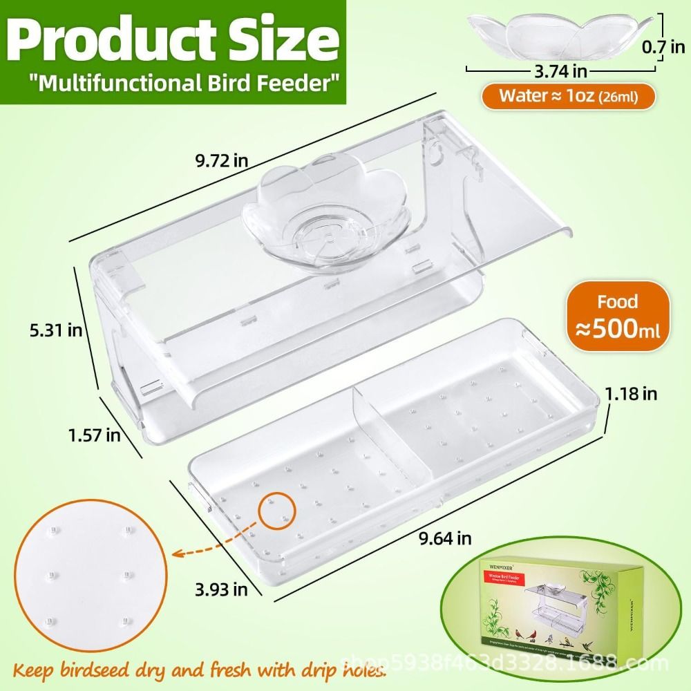 Gift Self-Adhesive Hooks Window Bird Feeder Acrylic Clear Transparent Bird House Multifunction Outdoor Bird Feeders