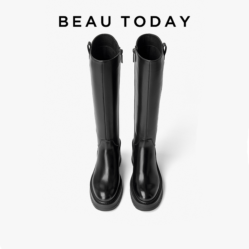 Black Beautoday Knee-high Boots Women Genuine Cow Leather Short Plush Solid Color 2023 Winter Warm Ladies Shoes Handmade 01325 5d19