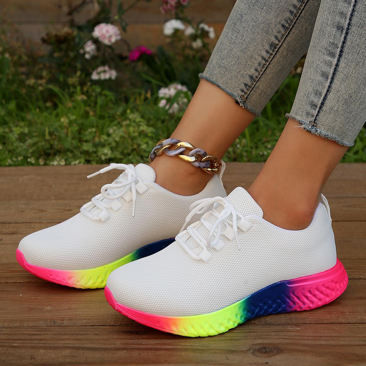 High Quality Women's Shoes Low Top Rainbow Sole Sneakers Women Plus Size Thick Sole Lace Up Casual Shoes for Women 2023