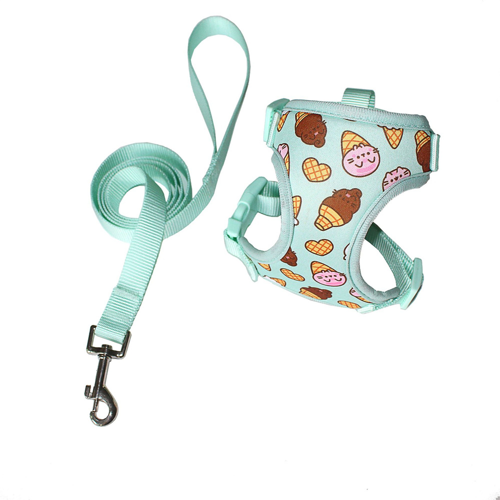 Cartoon Print Pet Harness and Leash Set Adjustable I-shaped Cat Harness & Leashes for Small Medium-sized Dogs and Cats Training