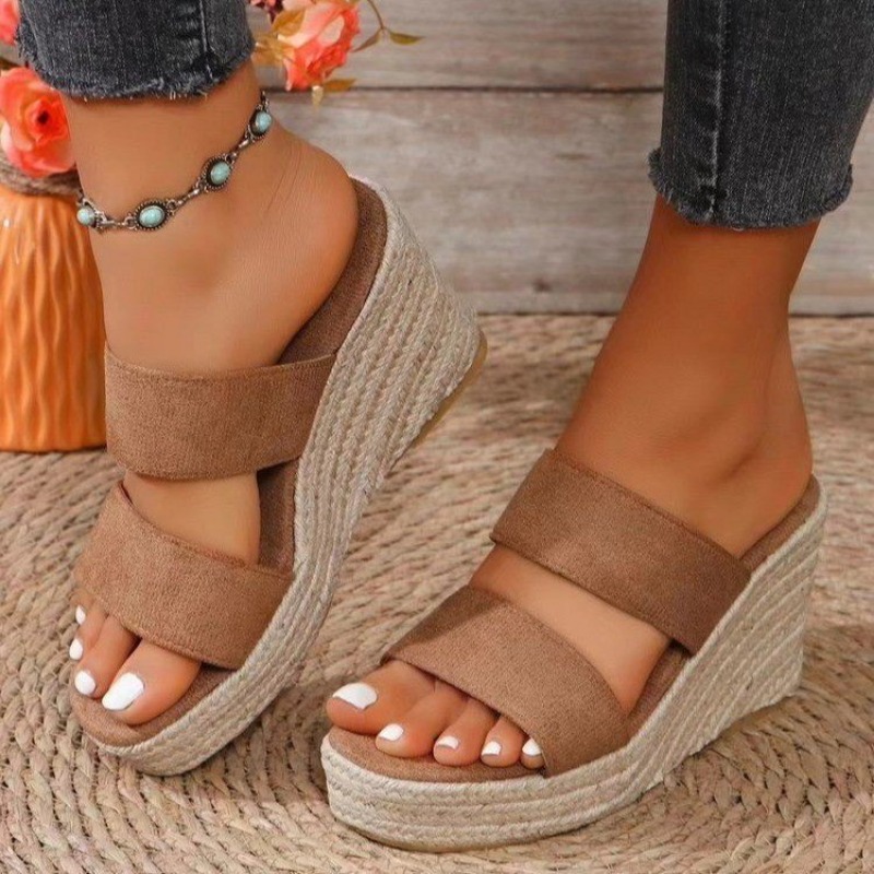 Summer 2025 New Large Hemp Rope Weaving Platform Women Peep Toe New High Wedges Heel Ankle Buckles Sandalia Female Sandals Shoes c154