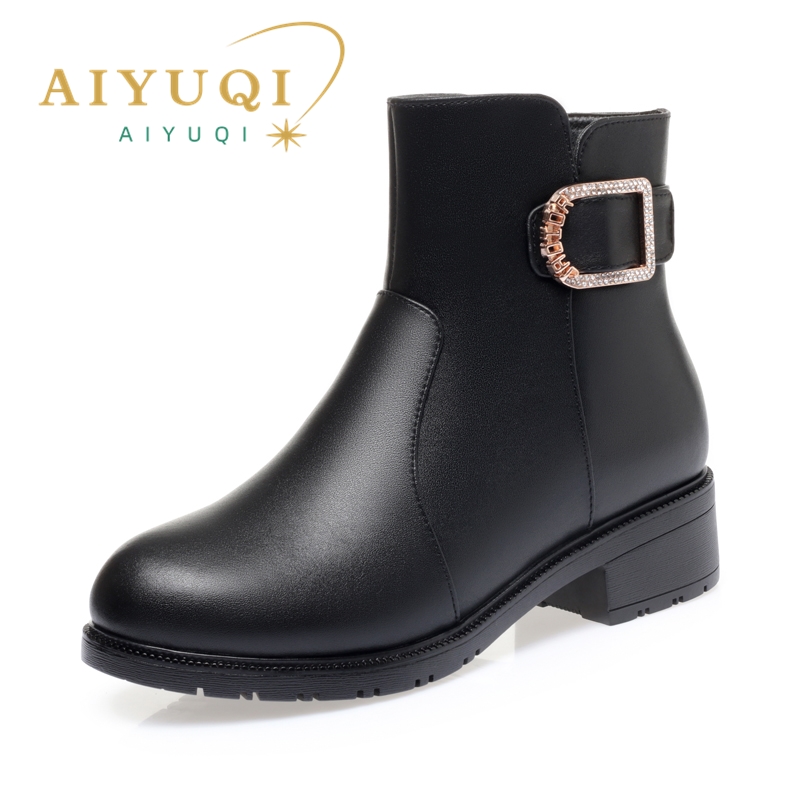 AIYUQI Women Ankle Boots 2024 New Large Size Women Winter Boots Non-slip Genuine Leather Women Snow Boots