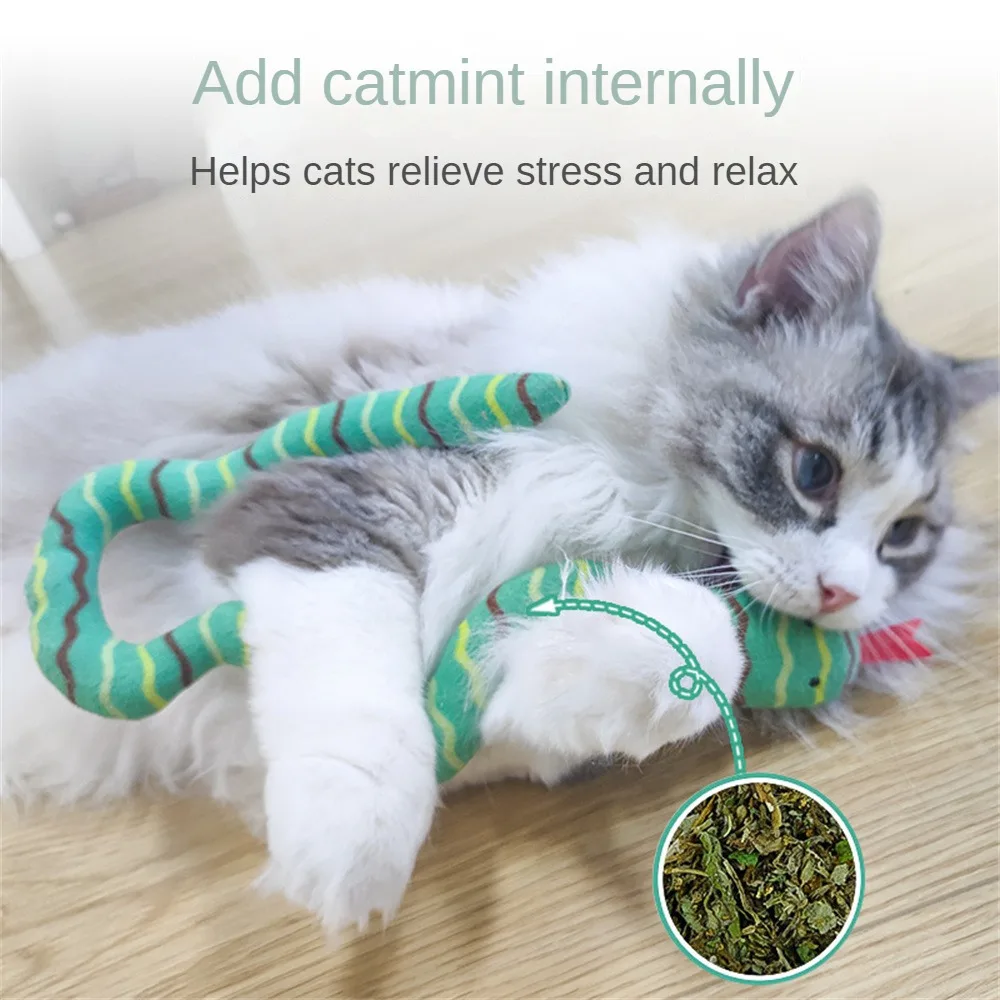 Snake Shape Interactive Cat Toy Bite-resistant Catnip Cat Toy Simulation Cat Toy Funny Self-hey Toy for Kitten Cat Supplies