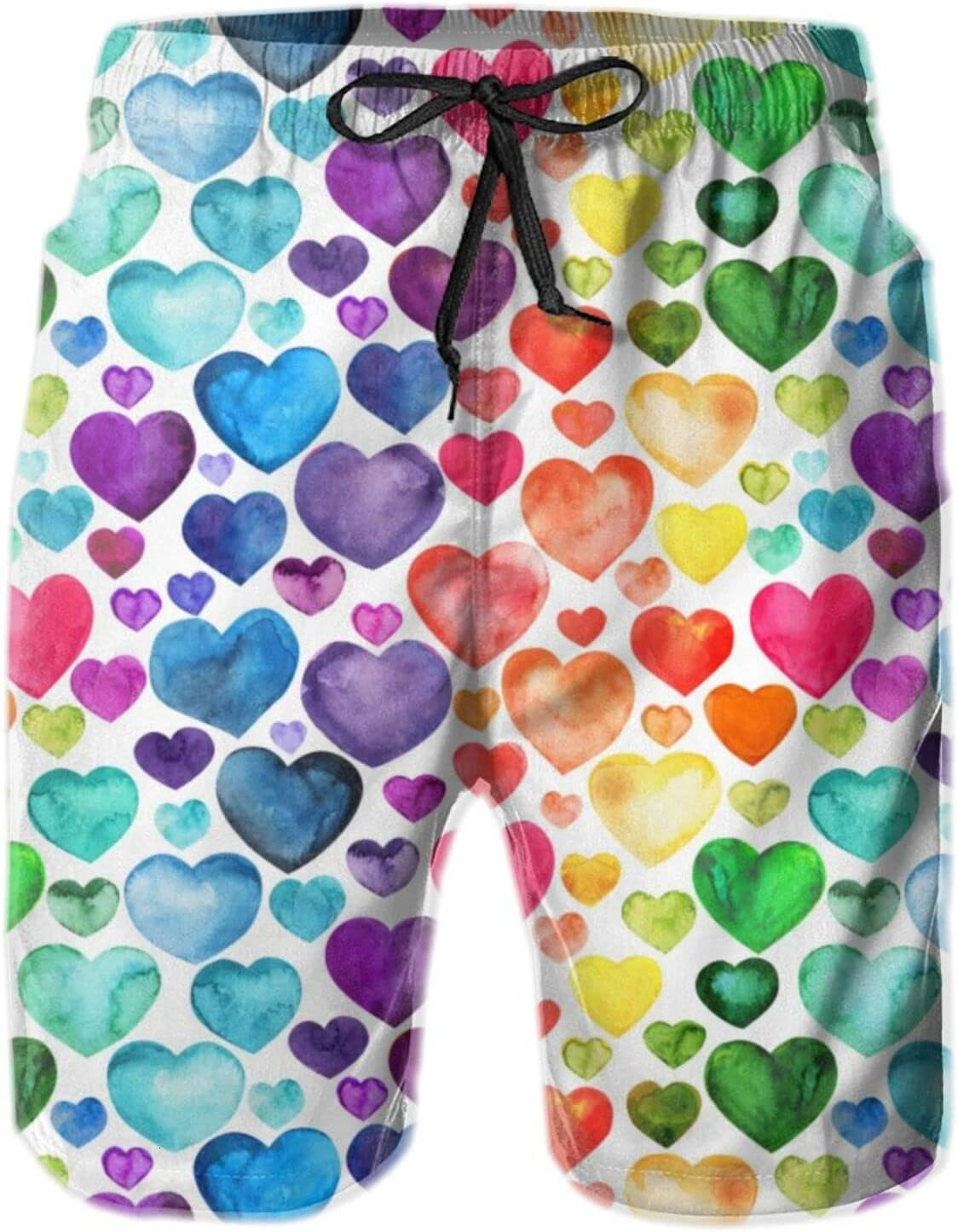 Mens Shorts 3D Printed Pattern Colorful Love Swim Trunks Quick Dry Print Beach Board Swimwear