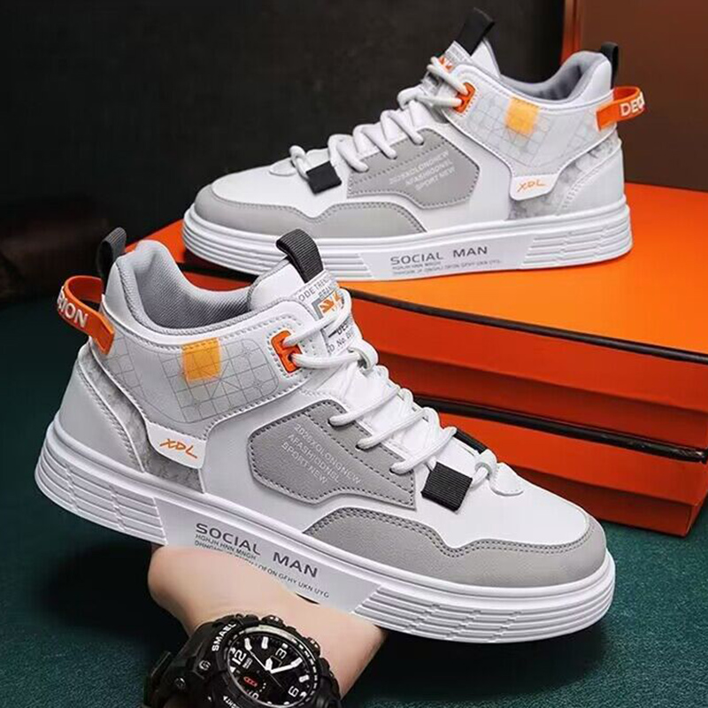 2023 Autumn Winter High Top Flat Sneakers for Men Trend Korean Version Lace Up Student Casual Shoes Male Comfort Running Shoes