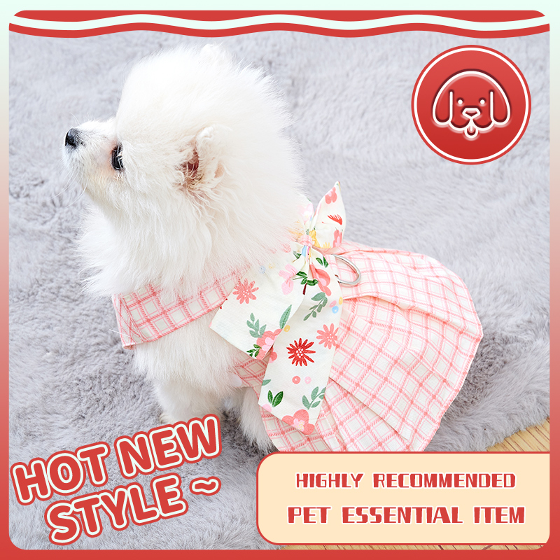 Summer Dog Harness Dresses with Leash Set Pet Dogs Clothes Bow Tie Bust Back Dress Puppy Clothing Cute Fashion Outfit Pet Item