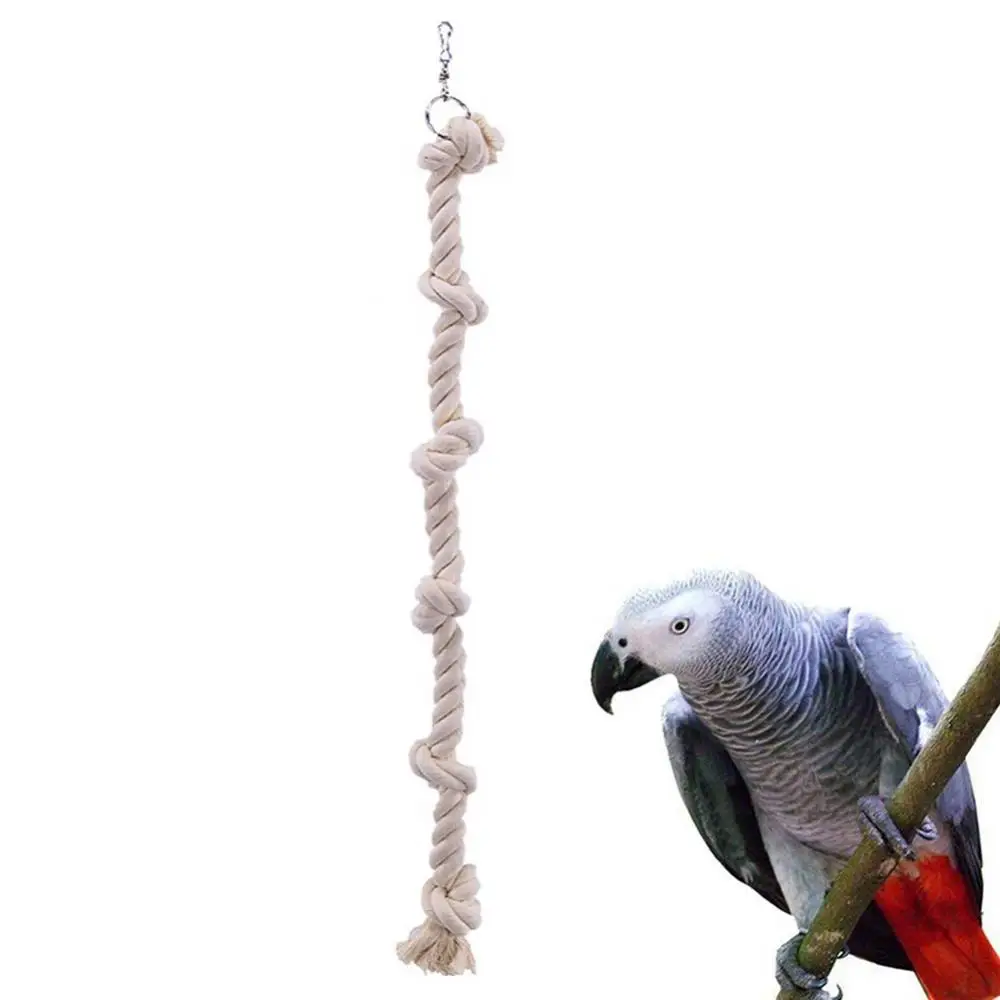 Parrot Shredder Toy Dry Anti-biting Parrot Cage Foraging Toys White Cotton Rope Chewing with Bell Big Parrots Toy Accessories