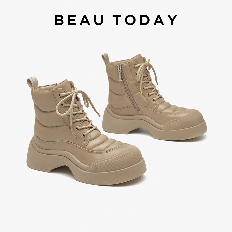 Warm BEAUTODAY Boots Women Genuine Cow Leather Solid Color Round Toe Zipper Design 2023 Winter Ladies Shoes Handmade 05403 7084