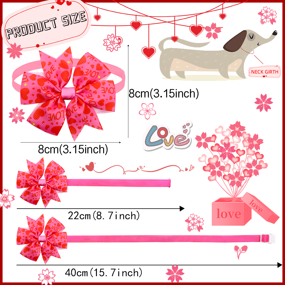 10PCS Dog Bowtie Valentine's Day Pet Supplies Dogs Accessories Small Dog Cat Bow Tie Collar Love Pink Gril Dogs Bowties Necktie