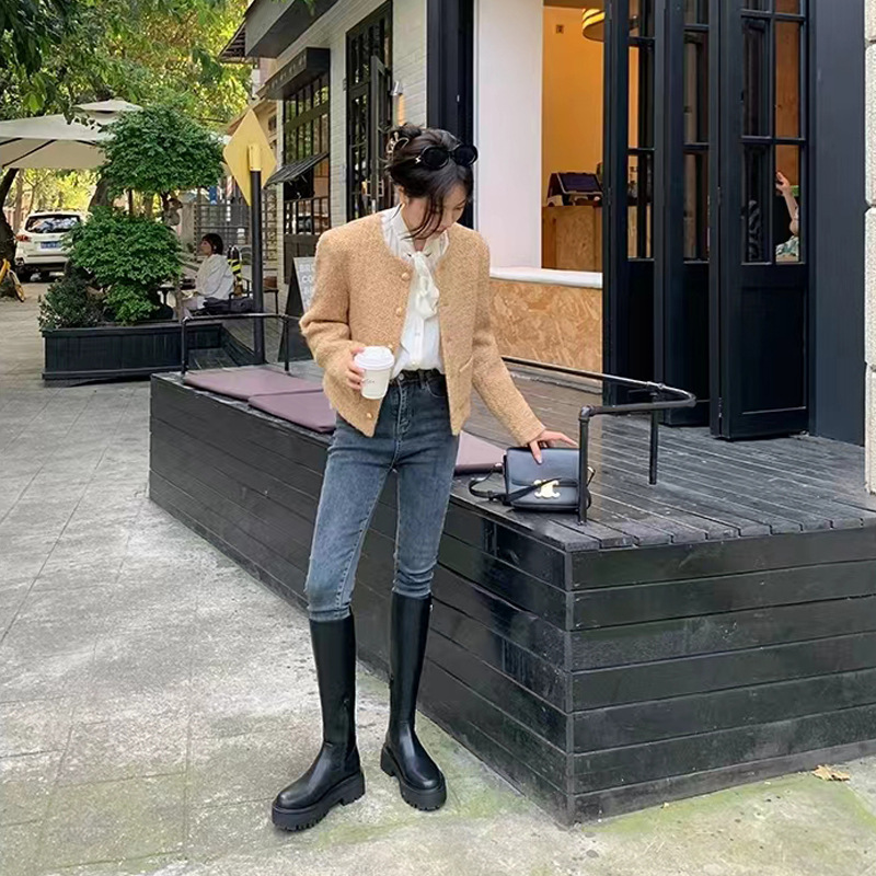 Winter 2023 Autumn Fashion Women Thigh Long Low Heels Knee High Soft Leather Round Toe Boots Ladies Party Shoes 025a